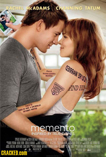 RACHEL cADAMS CHIANNING TATUM swat accidleot # amnesia Q3I9AM eee OVUO 5G13740 ND HIN 5: TACT NICLOLAS A IS NT MONVIE THIS APARKS memento INSPIRED BY