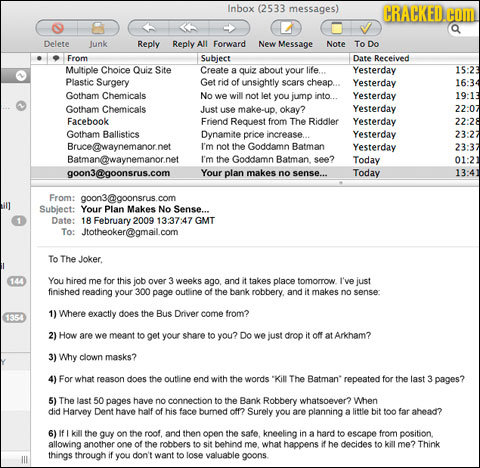 Inbox (2533 messages) CRACKED.C Delete Junk Reply Reply AJl Forward New Message Note To Do From Subject Date Received Multiple Choice Quiz Site Create
