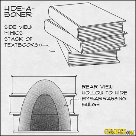 HIDE-A- BONER SIDE VIEW: MIMICS STACK OF TEXTBOOKSO REAR VIEW: HOLLOW TO HIDE EMBARRASSING BULGE CRACKEDCON
