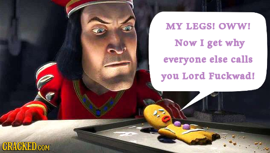 MY LEGS! owW! Now I get why everyone else calls you Lord Fuckwad! CRACKED CON