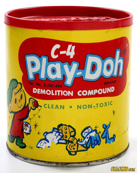 Play Doh C-4 Pat. No. 3,167,.440 BRAND DEMOLITION COMPOUND CLEAN NON-TOXIC S CRACKEDCON
