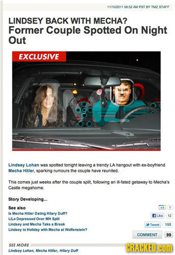 11/10/2011 AMPST RY TMZ STAFF LINDSEY BACK WITH MECHA? Former Couple Spotted On Night Out EXCLUSIVE Lindsey Lohan was spotted tonight leaving a trendy