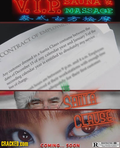 Vo IP. SAUNE & MASSAGE I aIr fr the EMPLOYMN the hetween of OF lanuary service costume and any Claus vear Santa absolutely CONTRACT to a in calendar e