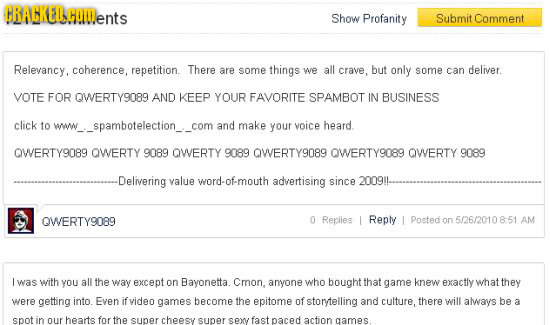 CRACKELCOLlentS Show Profanity Submit Comment Relevancy, coherence, repetition. There are some things we all crave, but only some can deliver. VOTE FO