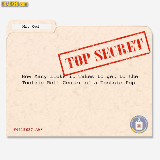 CRACKEDCOD Mr. Owl SECRET TOP How Many Licks it Takes to get to the Tootsie Roll Center of a Tootsie Pop E OENICY #4415627-AA*