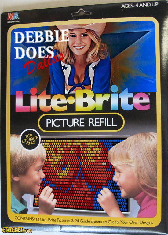 AGES:4ANDUP MB DEBBIE DOES Daltad Lite Brite PICTURE REFILL FOR LITEBRITE ONLY CONTAINS: 12 Lite- Brite Pictures & 24 Guide Sheets to Create Your Own