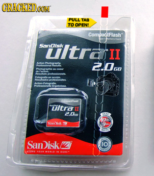 CRACKEDG coNT PULL TAB TO OPEN! CompaatFlash SonDisk lltrai II 2.0G 6B rl Lltra I17 2.0. Saoa Sanisk 6700 yO N -2 006