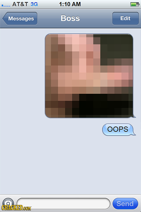 AT&T 3G 1:10 AM Messages Boss Edit OOPS Send CRAGKEDCON