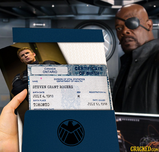 CANADA CERTIFICATE ONTARIO OF BIEE DISIONOEVITALS STATISTICS NAME DEPARTMEIT OFHEALTH STEVEN GRANT ROGERS BIRTH DATE SEX REGISTRATION NO. JULY 4, 1918