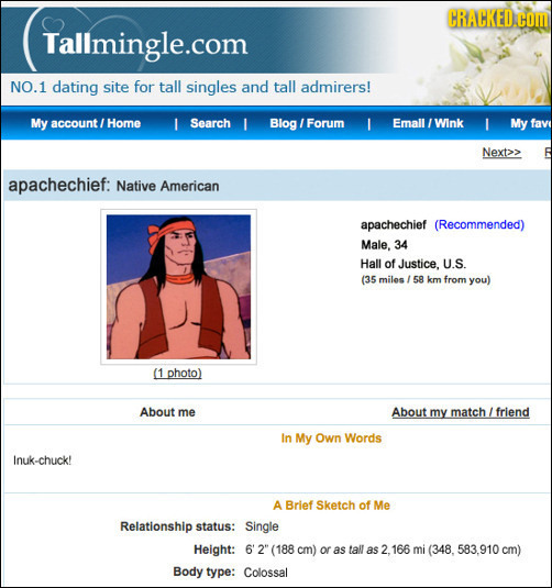 CRACKED.CO Tallmingle.com NO.1 dating site for tall singles and tall admirers! My account/ Home I Search L Blog Forum # Emall /Wink L My fav Next>> ap
