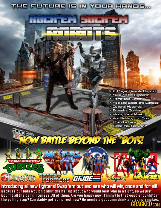 THE FLITLIRE IS IN YOLA HANDS..0 NUCEM STEIEM EUESUS 2-Player Remate Combat! Mix a Match Fighters Remavable Limbs! Realistic BIopd and Damage! tional