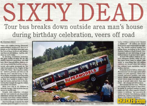 SIXTY DEAD Tour bus breaks down outside area man's house during birthday celebration, veers off road etis tirns Dlasasl a Ssllin Ne E OPERMODETAS L UA