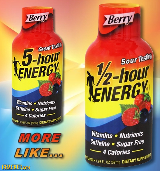 Berry Berry Great Tastio -hour ENERGY 1/2-hour Sour Tasting FENERGY Vitamins Nutrients Cafteine Sugar Free 4 Calories (57ml) DIETARY SUACLAN MORE Vita