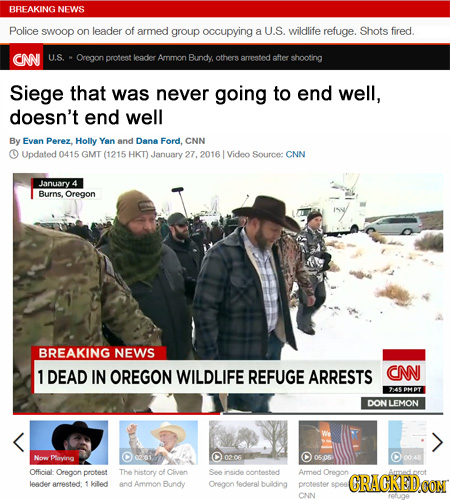 BRFAKING NEWS Police swoop on leader of armed group occupying a U.S. wildlife refuge. Shots fired. CN U.S. Oregon protest leader Ammon Bundy others ar