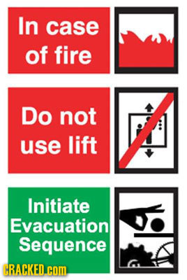 In case of fire Do not use lift Initiate Evacuation Sequence CRACKED. com