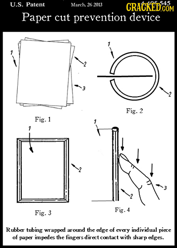 U.S. Patent March 545 26 2013 CRACKED'COM Paper cut prevention device Fig. 2 Fig. 1 Fig. Fig. 4 3 Rubbe tubing wrapped around the edge of EVerY indivi