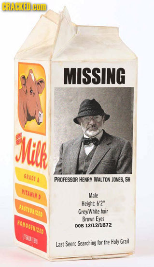 CRACKED HOJ MISSING Milk GADE PROFESSOR HENRY WALTON JONES.S VITAMIN Male Height: 6'2 PASTVLIIS Grey/White hair OROINILIS Brown Eyes DOB 12/12/1872 V