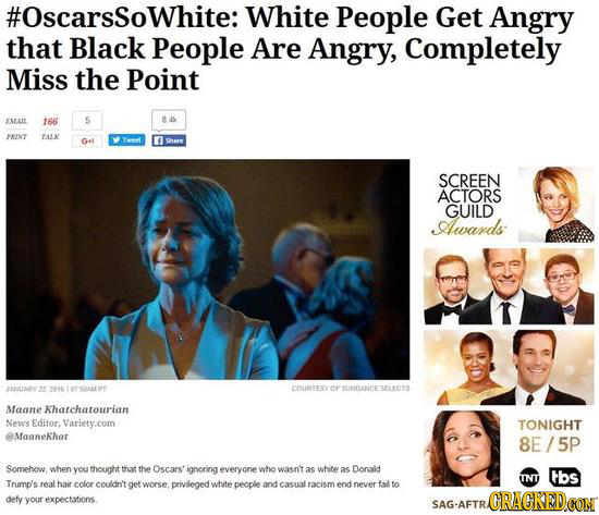 #OscarsSowhite: White People Get Angry that Black People Are Angry, Completely Miss the Point ESAAIT. 166 5 4l BIN TALK Gell Share SCREEN ACTORS GUILD