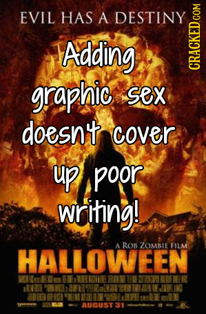 EVIL HAS A DESTINY Adding cRAn graphic sex doesn't cover up poor writing! A RO ZOMBTE FILM HALLOWEEN W4cM W alEe JLBIVO 836010 AUCUST 31 