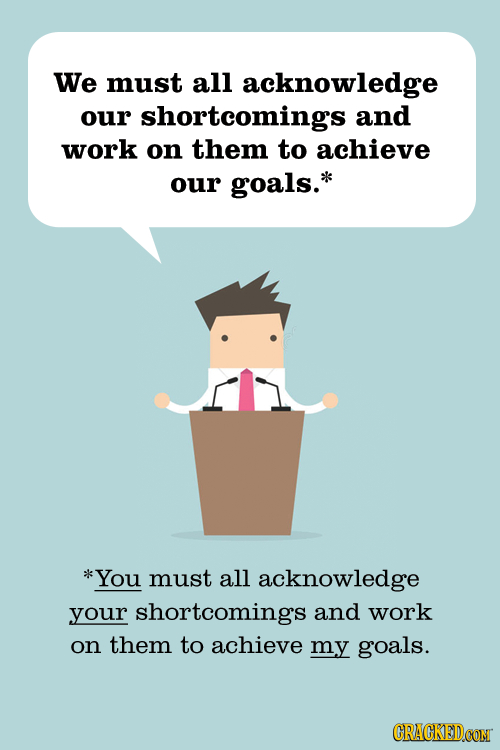 We must all acknowledge our shortcomings and work on them to achieve our goals.* *You must all acknowledge your shortcoming's and work on them to achi