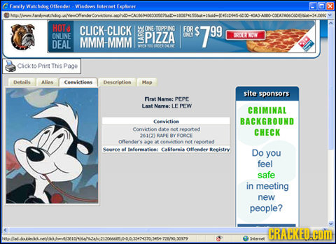 Family Watchdog Offender Widne laternet Explorer X hen /w MMIWIMNWWIWHOOMWAWWNM HOT CLICK-CLICK ONE TOPPING FOR S 79 99 ONLINE PIZZA CNY ORDETNOW DEAL