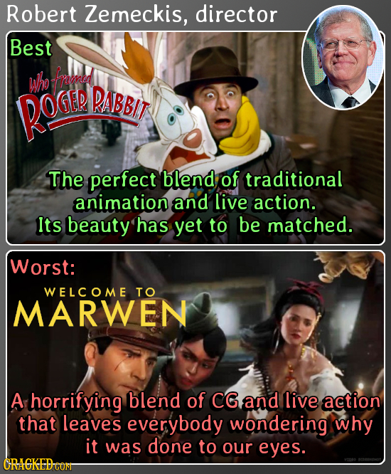 Robert Zemeckis, director Best who framd Poce RABBIT The perfect blend of traditional animation and live action. Its beauty has yet to be matched. Wor