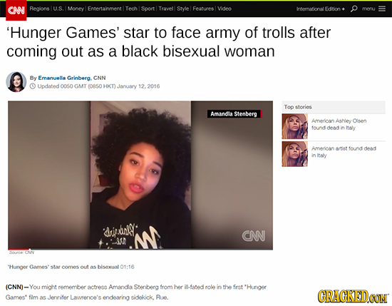 CNN Regions U.S. Money Entertainmentl Tech Soort Travell Style Features Video intemational Edtion meru 'Hunger Games' star to face army of trolls afte