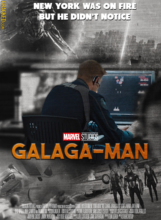 CRACKED COM NEW YORK WAS ON FIRE BUT HE DIDN'T NOTICE 36450 3450 MARVEL STUBIOS GALAGA-MAN PNSCUPDRES ERRI DHENKPEAN Ii LCWEIESTERAWENF ENAA'A FDMWE O