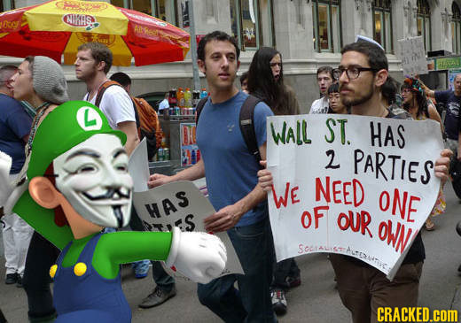 RS BoCy akness L WALL ST. HAS 2 PARTIES WE NEED ONE HAS oF S OUP OWN COIA CRACKED.COM