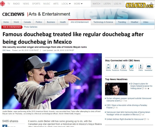 TV RADIO NEWS SPORTS MUSIC ARTS LOCAL MORE WATCH LISTEN LOG I GRACKEDe CBcnEWS |Arts & Entertainment Home Wiond Canada Polisics Business Health As A E