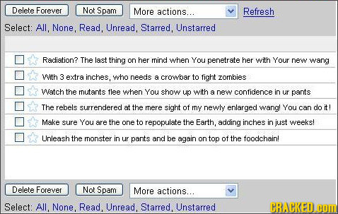 Delete Forever Not Spam More actions... Refresh Select: All, None, Read, Unread, Starred, Unstarred Radiation? The last thing on her mind when You pen