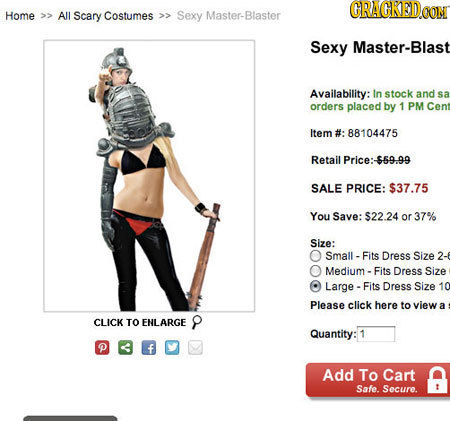 CRAGRED Home 3> All Scary Costumes >> Sexy Master-Blaster Sexy Master-Blast Availability: In stock and sa orders placed by 1 PM Cent Item #: 88104475 