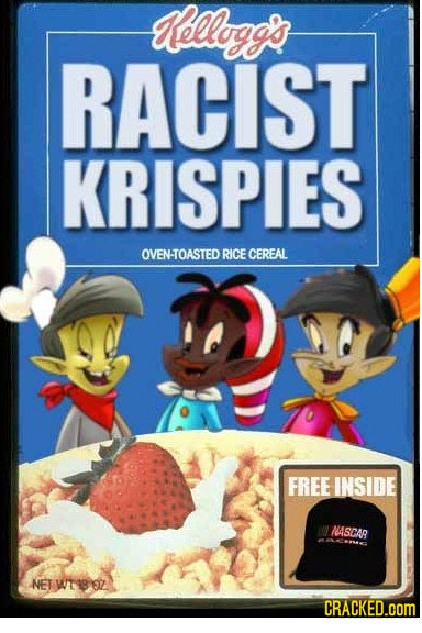 Kellogg RACIST KRISPIES OVEN-TOASTED RICE CEREAL FREE INSIDE ASCAR NELWI9 S7 CRACKED.COM 