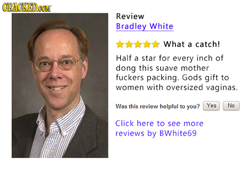 GRAGKEDG CON Review Bradley White What a catch! Half a star for every inch of dong this suave mother fuckers packing. Gods gift to women with oversize