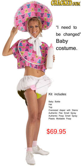 CRACKEDOON I need to be changed Baby costume. Kit includes: Baby Bottie Ha Top Onesired diacer Stains Authentie Pee Smel Spray Authentie Pooo Smel S