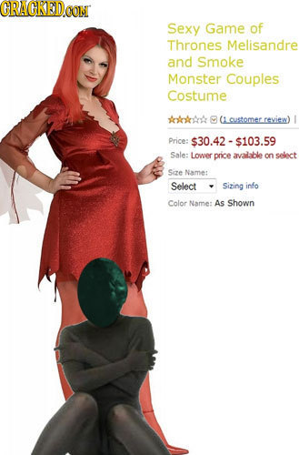 CRACRED CON Sexy Game of Thrones Melisandre and Smoke Monster Couples Costume AOAOA 0 (1 customer. reyiew) Price $30.42-$103.59 Sale: Lower pnice aval