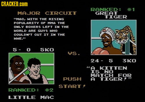 CRACKED.cOM RANKED : ##1 MAJOR CIRCUT GREAT TIGER ''MAC, WITH THE RISIHG POPULARITY OF MMO THE ONLY BOKERS LEFT IN THE WORLD ARE GUYS HHO COULDN'T CUT