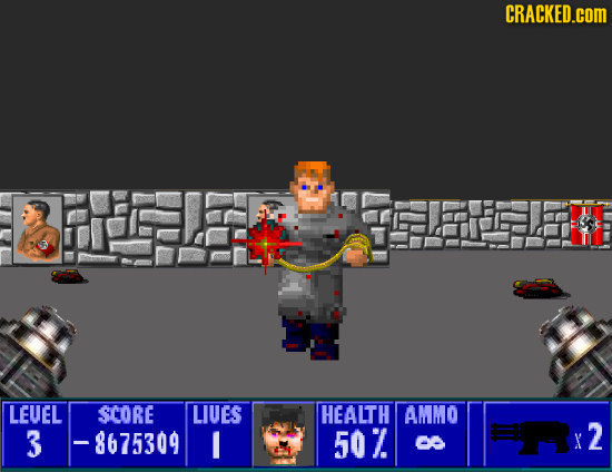 CRACKED.COM LEUEL SCORE LIUES HEALTH AMMO 3 -8675309 I 50 2 o X