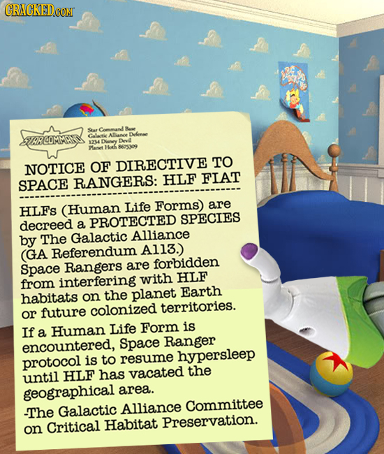 CRACKEDCON GOM Command Rave Dlenae THB COMMAN Gltie ADianee Dovd 2 Dieney Paet Hotk 82509 NOTICE DIRECTIVE TO OF RANGERS: HLF FIAT SPACE (Human Life F
