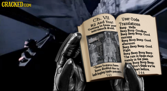 VIl User code Ch You! And Translatlons R2 know te WONT droid. Beep: Helle Getie Beep BOOD: coollye astrome Beey Beep Boop: Goad morntnut Beep Boop Bee