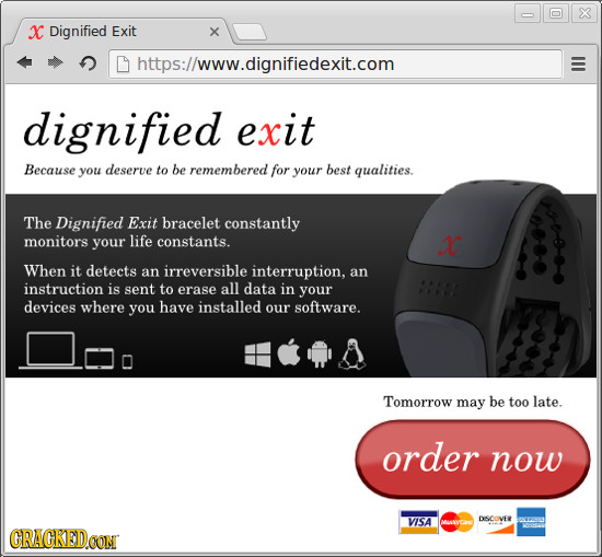 X Dignified Exit X https://www.dignifiedexit.com dignified exit Because you deserve to be remembered for your best qualities. The Dignified Exit brace