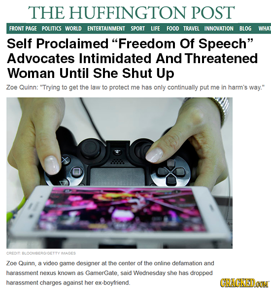 THE HUFFINGTON POST FRONT PAGE POLITICS WORLD ENTERTAINMENT SPORT LIFE FOOD TRAVEL INNOVATION BLOG WHAT Self Proclaimed Freedom Of Speech Advocates