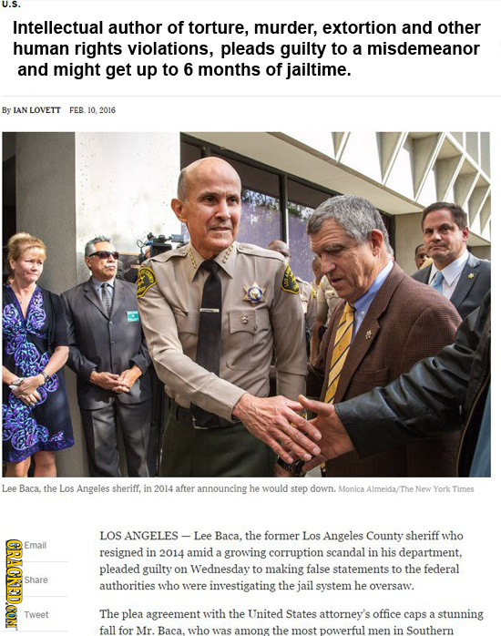 U.S. Intellectual author of torture, murder, extortion and other human rights violations, pleads guilty to a misdemeanor and might get up to 6 months