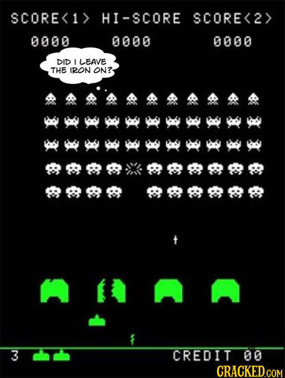 SCORE<1> HI-SCORE SCORE<2> 0000 0000 0000 DID L LEAVE THE IRON ON? MMMMM MMMMM 888 $98898 ALAA 3 CREDIT 00