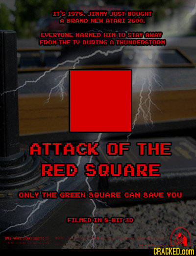 IT's 1978. JIMMY JUST BOLIGHT A BRAND NEW ATARI 2600. EVERYONE MARNED HIM TO STAY ANAY FROM THE TU DURING A THUNDERSTORM ATTACK OF THE RED SQUARE ONLY