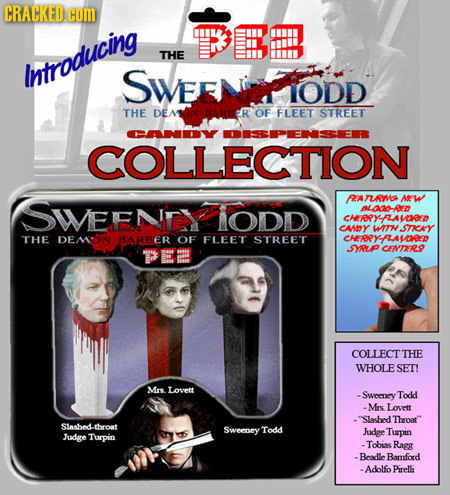 CRACKED.COM WEEE THE Introducing SWEENiODD TODD THE DEN R OF FLEET STREET DISPENSER COLLECTION SWEENEY RM NFW ODD ALOED CHEEPYFAVOED CMby ONTN STKCAY