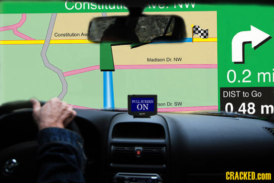 COnsulu IVV Constitution Ave f Madison Dr NW 0.2 m DIST to Go STILLSCREEN ON sON Dr. SW O 48 m CRACKED.COM