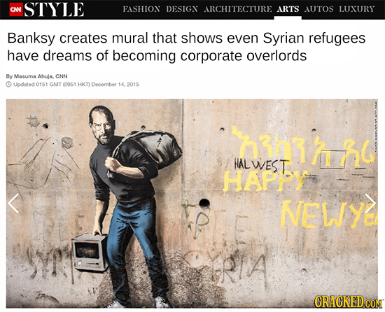 CNN STYLE FASHION DESIGN ARCHITECTURE ARTS AUTOS LUNURY Banksy creates mural that shows even Syrian refugees have dreams of becoming corporate overlor