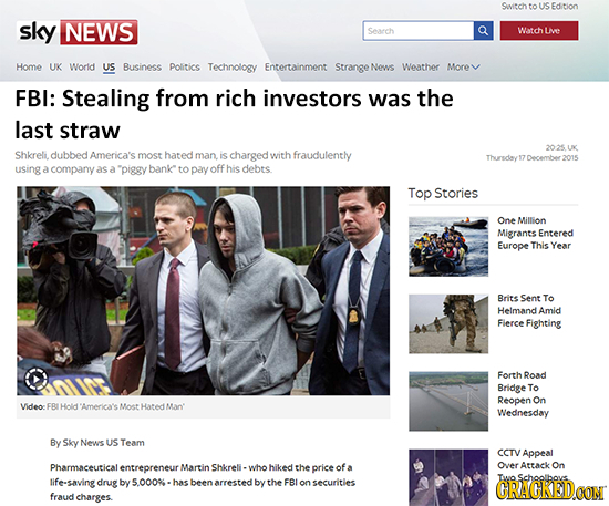 Swiech to US Edition sky NEWS Search Watch Le Home UK World US Business Politics Technology Entertainment Strange News Weather Morey FBI: Stealing fro