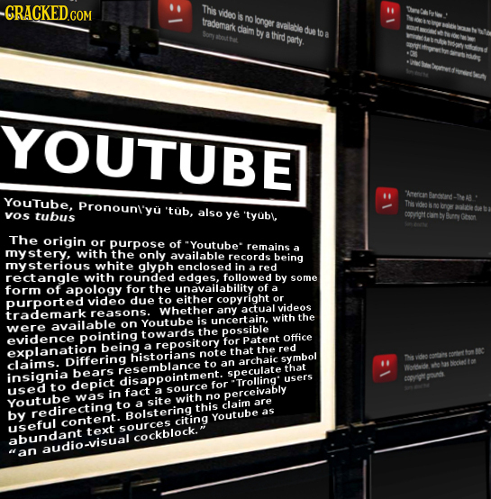 -CRACKEDCOM This video etafti' is trademarik no longer available daim by oue Smy a third to: party. YOUTUBE Amercan Youtube, Bndand -The AB Pronouni'y